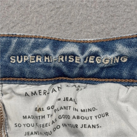 American Eagle Denim Super High-Rise Jegging Women 12 Light Blue Distressed - Picture 7 of 11